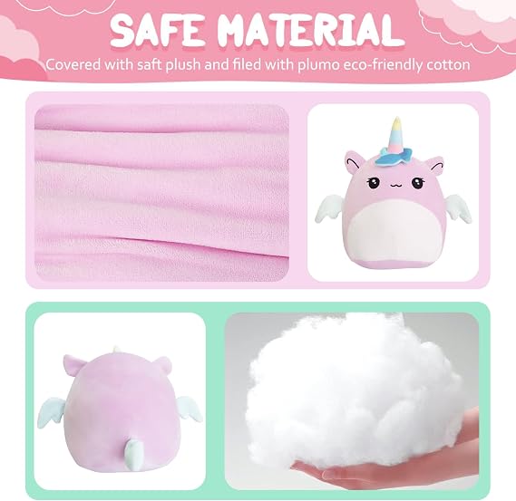 POPOYU 20cm Unicorn Plush Pillow Toys,3D Cute Stuffed Unicorn Pillow Doll Squishy Cotton Plushies Doll,Super Soft Toy Gift for Kids Girls Birthday Present Kids Collection Home Decoration