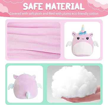POPOYU 20cm Unicorn Plush Pillow Toys,3D Cute Stuffed Unicorn Pillow Doll Squishy Cotton Plushies Doll,Super Soft Toy Gift for Kids Girls Birthday Present Kids Collection Home Decoration