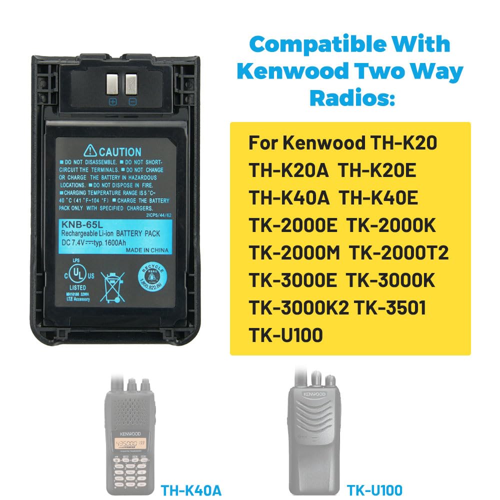 Vineyuan KNB-65L Battery for Kenwood TK-U100, TH-K20A, TH-K20E, TH-K40E, TK-2000, TK-2000E, TK-2000M, TK-2000T, TK-2000T2, TK-3000, TK-3000E, TK-3000M, TK-3000T, TK-3501E Radios