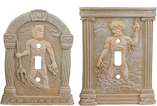 Paquete Combo de BELLA HAUS DESIGN - Cubiertas para interruptores de luz esculpidas en 3D de Zeus y Poseidón - Placas de interruptor de palanca