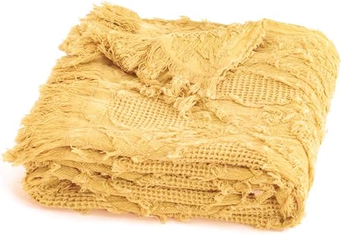 Miniatura 8 de Simple&Opulence Manta de 100 % algodón para cama, sofá, manta tejida geométrica bohemia con borlas, suave, ligera, transpirable, decoración de