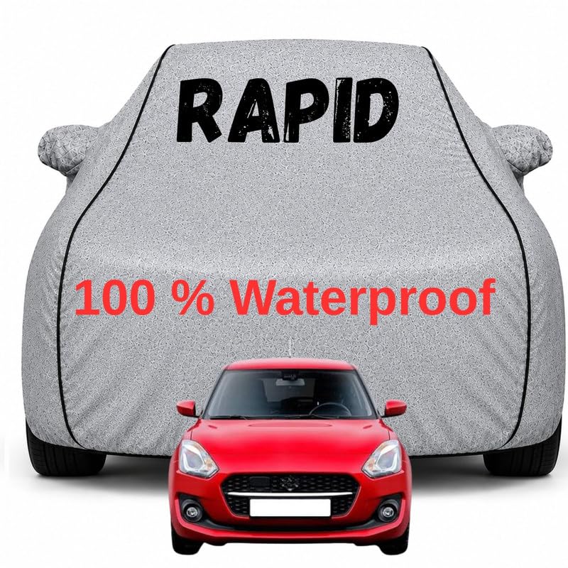 Image of Durable Full Body Waterproof Rapid Car Cover | Premium Polyester Silver Cover | Custom Fit Vehicle Protection | UV Resistant, Dustproof, Scratch Resistant, Heat & Wind Protection