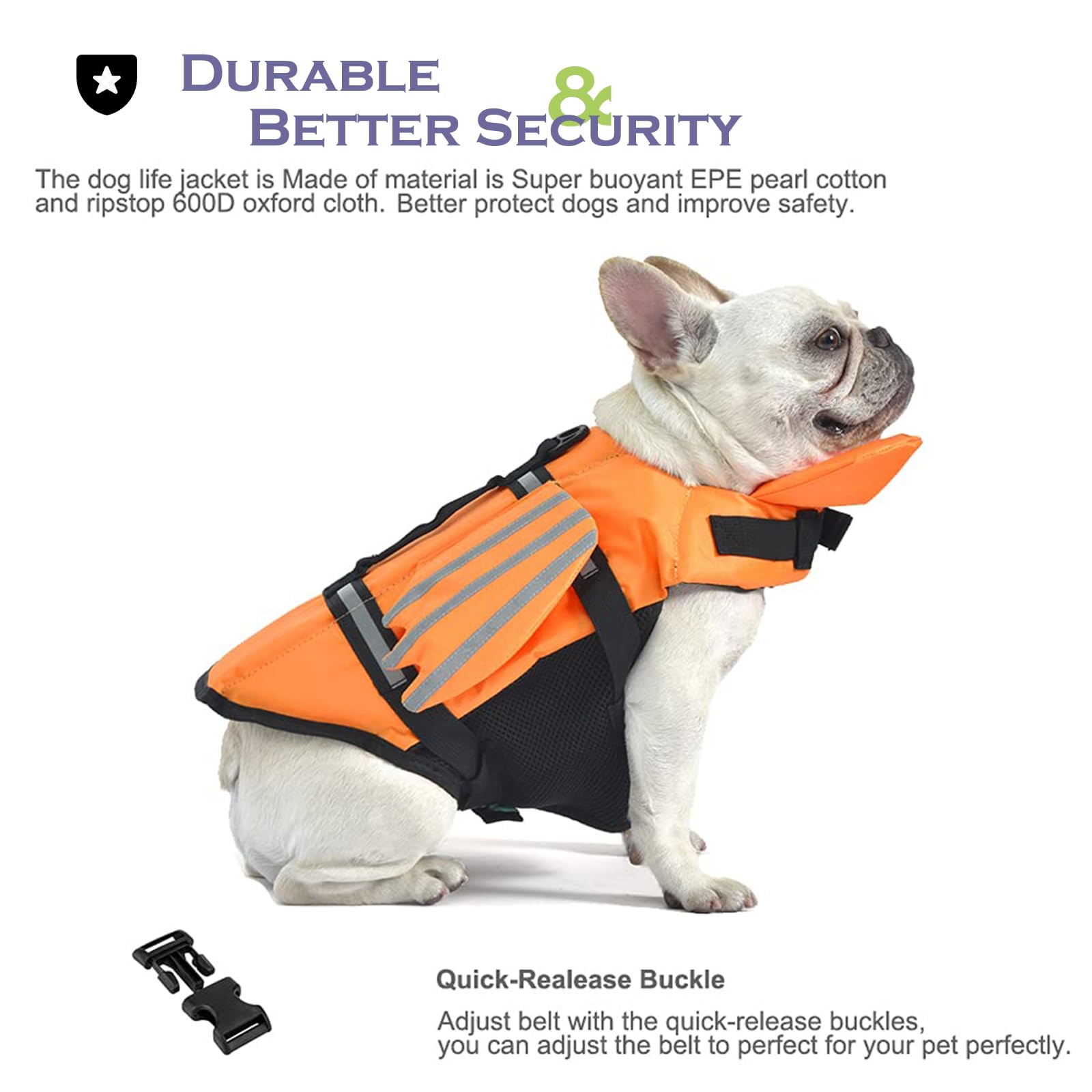 Chaleco Salvavidas para Perros con Alas, Chaleco Chaqueta Mascotas Salvavidas Reflexivo con Mentón para Piscina, Canotaje, para Perros Pequeños, Medianos, Grandes con manija de Rescate