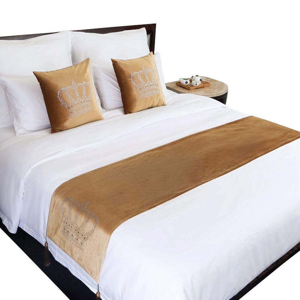 Camino de cama bufanda decoración oro de 45 x 210 cm para ropa de cama y protección
