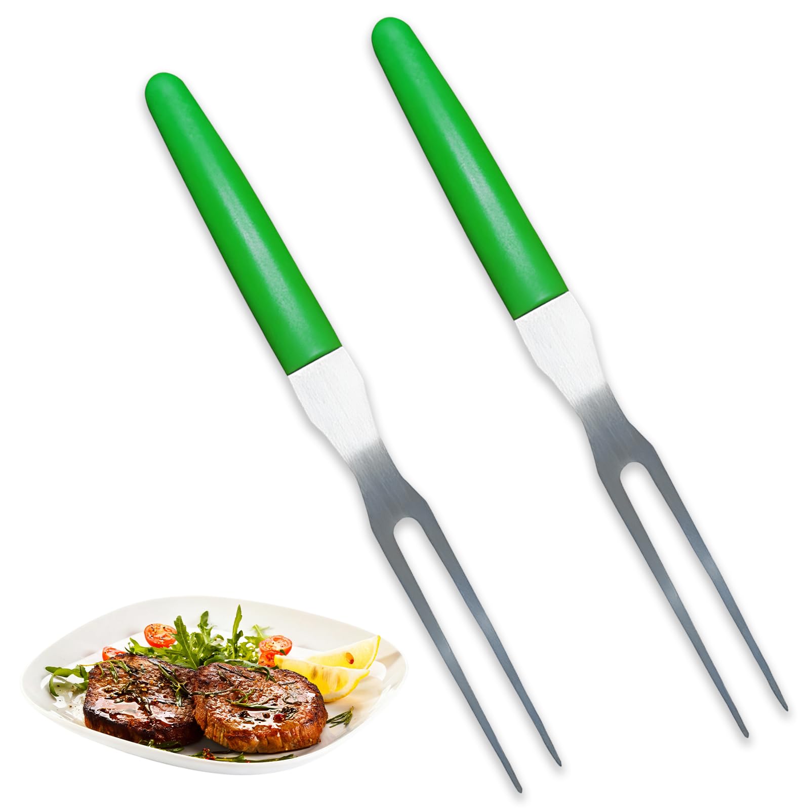 Dos tenedores de carne de acero inoxidable, 29 cm, tenedor de carne con mango ergonómico, tenedor de trinchar para restaurante, cocina, barbacoa