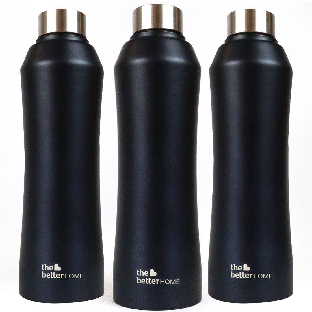The Better Home1000 Stainless Steel Water Bottle 1 Litre - Black Pack of 3 | Eco-Friendly, Non-Toxic & BPA Free Water Bottles 1+ Litre | Rust-Proof, Lightweight, Leak-Proof & Durable