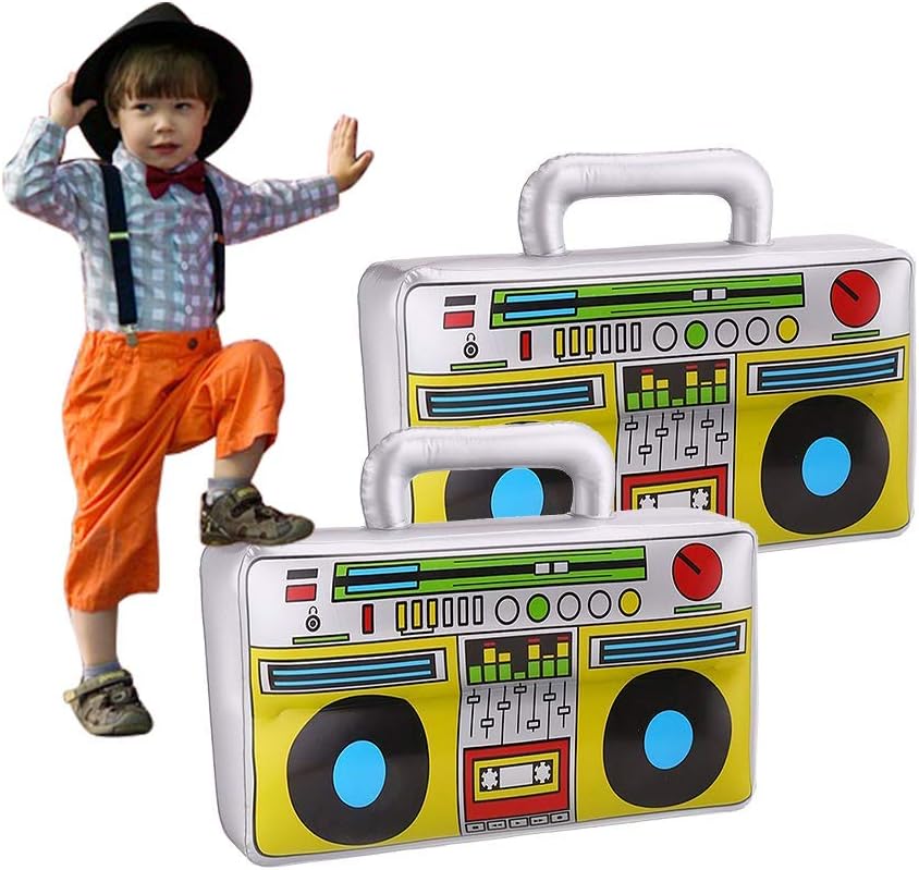 16 inch Inflatable Boom Box Toy for 80's 90's Themed Party,Adults Costume Accessories and Hip Hop Party Pack of 2