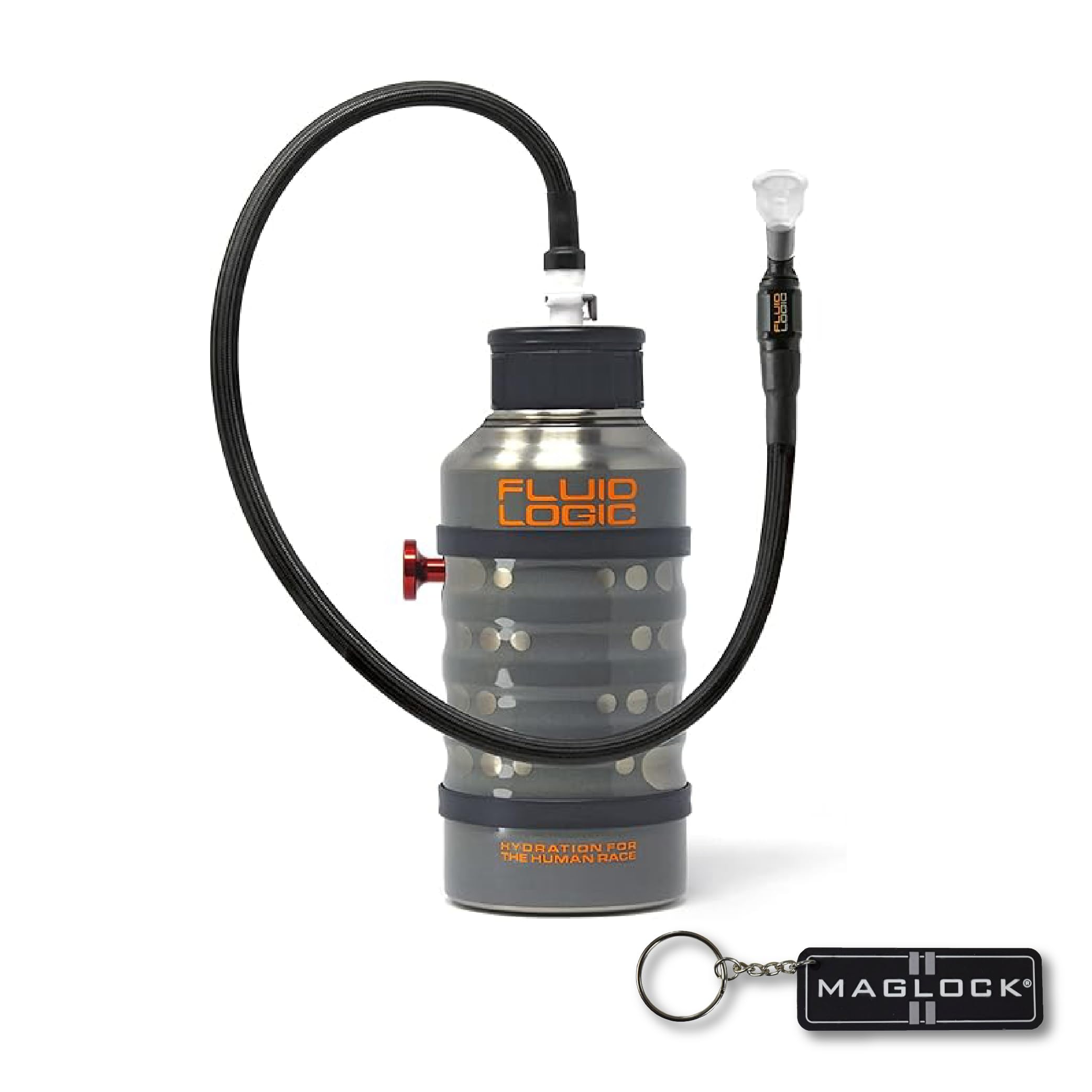 Fluidlogic Wave Stainless Steel Hydration Bottle w/Quick Release Universal Rollbar Mount & Hardware for UTV, SxS and Other Offroad Vehicles (64oz) with Keychain