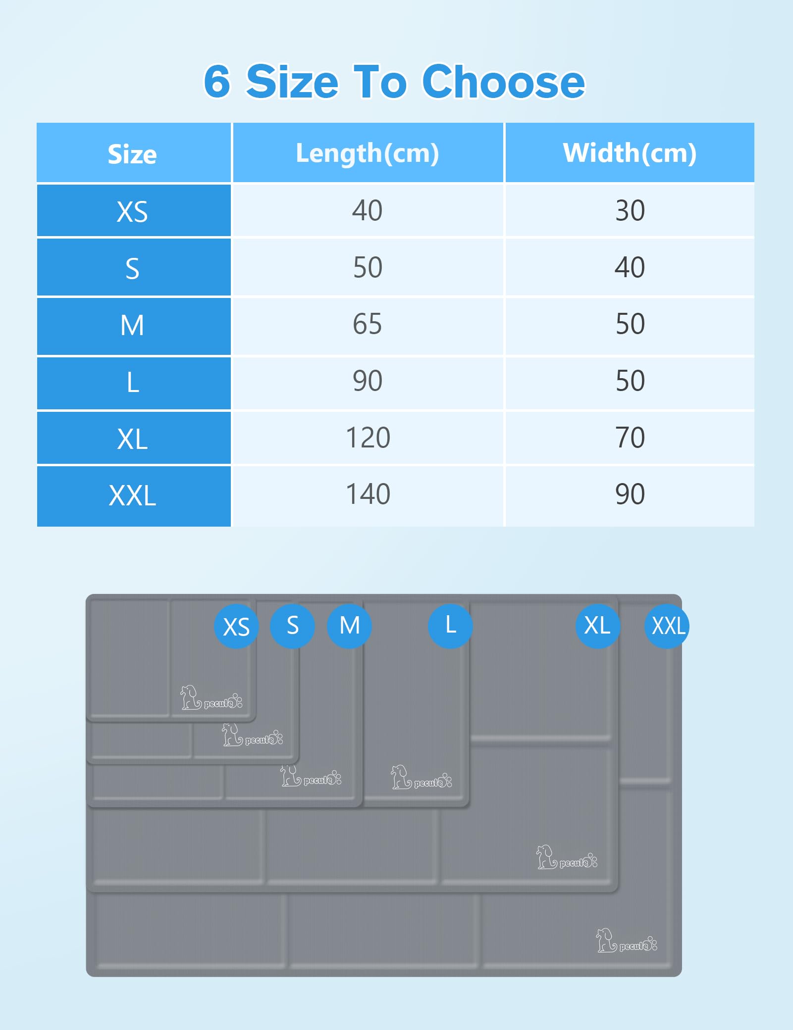 Pecute Tappetino refrigerante per Cani Gatti 140x90cm, Resistente Tappetino per Animali Domestici, in Gel atossico Auto-raffreddante, Ideale per Cani e Gatti nella Calda Estate,XXL,Grigio