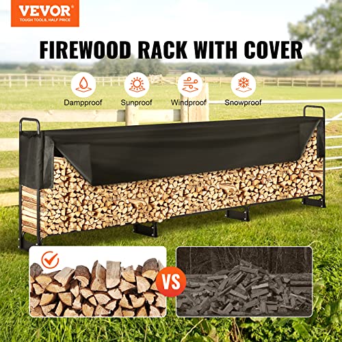 Image of VEVOR 12.7FT Outdoor Firewood Rack with Cover, 152x14.2x46.1in, Heavy Duty Firewood Holder & 600D Oxford Waterproof Cover for Fireplace, Patio, Indoor /Outdoor Log Storage Rack for 3 /4 Cord of Firewood