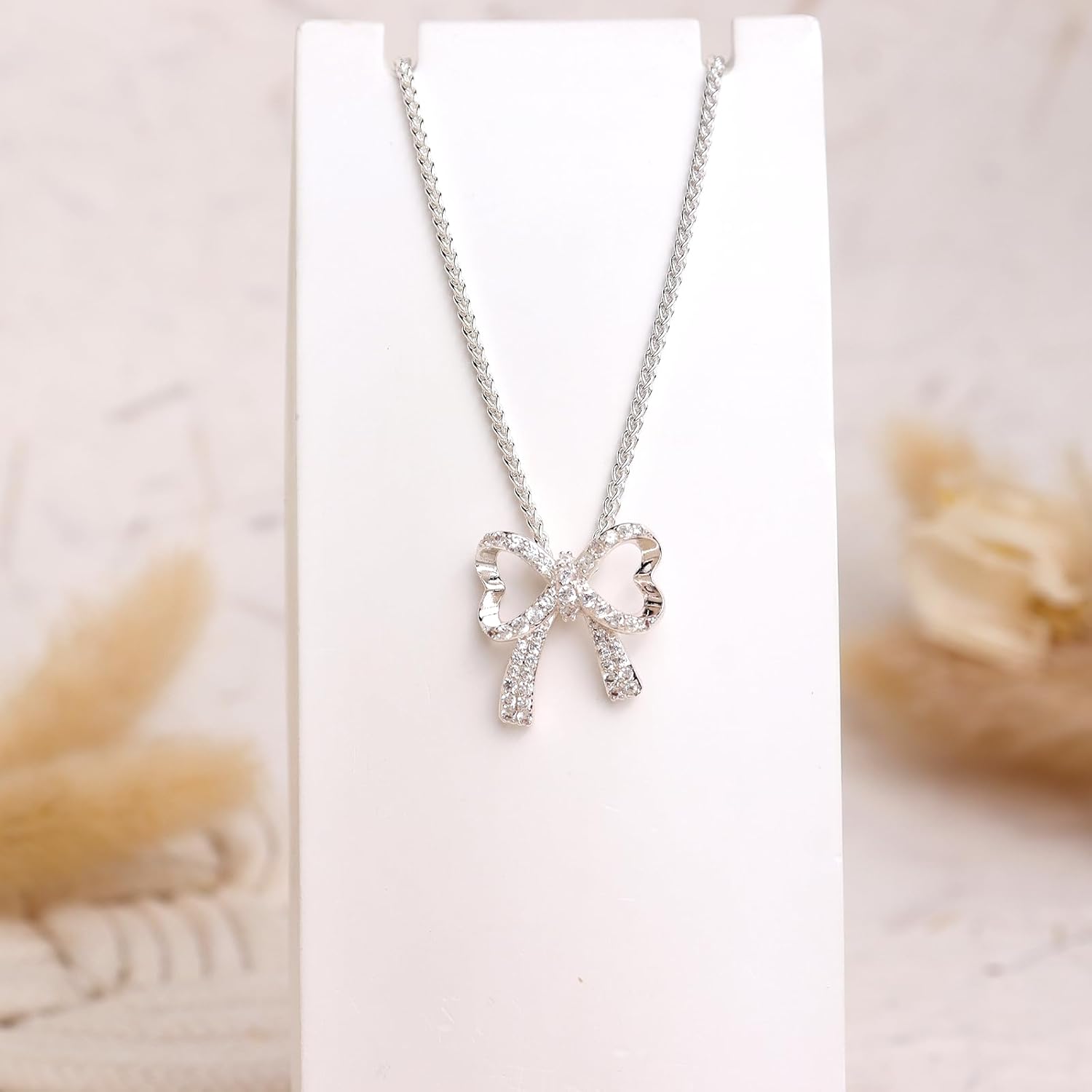 Gold Silver Bow Pendant Rhinestone Necklace for Women, Trendy CZ Bowknot Chain Necklaces Prom Wedding Holiday Accessories Jewelry Gift - Image 4