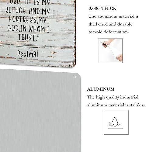 Miniatura 4 de LUIJORGY Letrero de metal con letras familiares con versículo bíblico, cita del Salmo 91 de grano de madera, letrero de aluminio vintage para bar,
