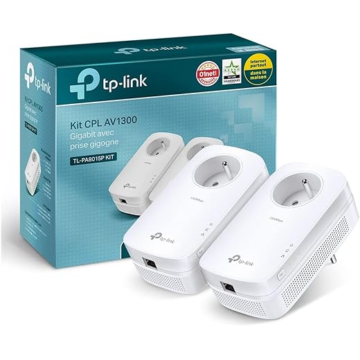 TP-Link CPL 1300 Mbps avec 1 Port Ethernet Gigabit et Prise Intégrée, Kit de 2, 2×2 MU-MIMO - Solution idéale pour profiter du service Multi-TV、4K et des jeux en ligne à la maison (TL-PA8015P KIT)