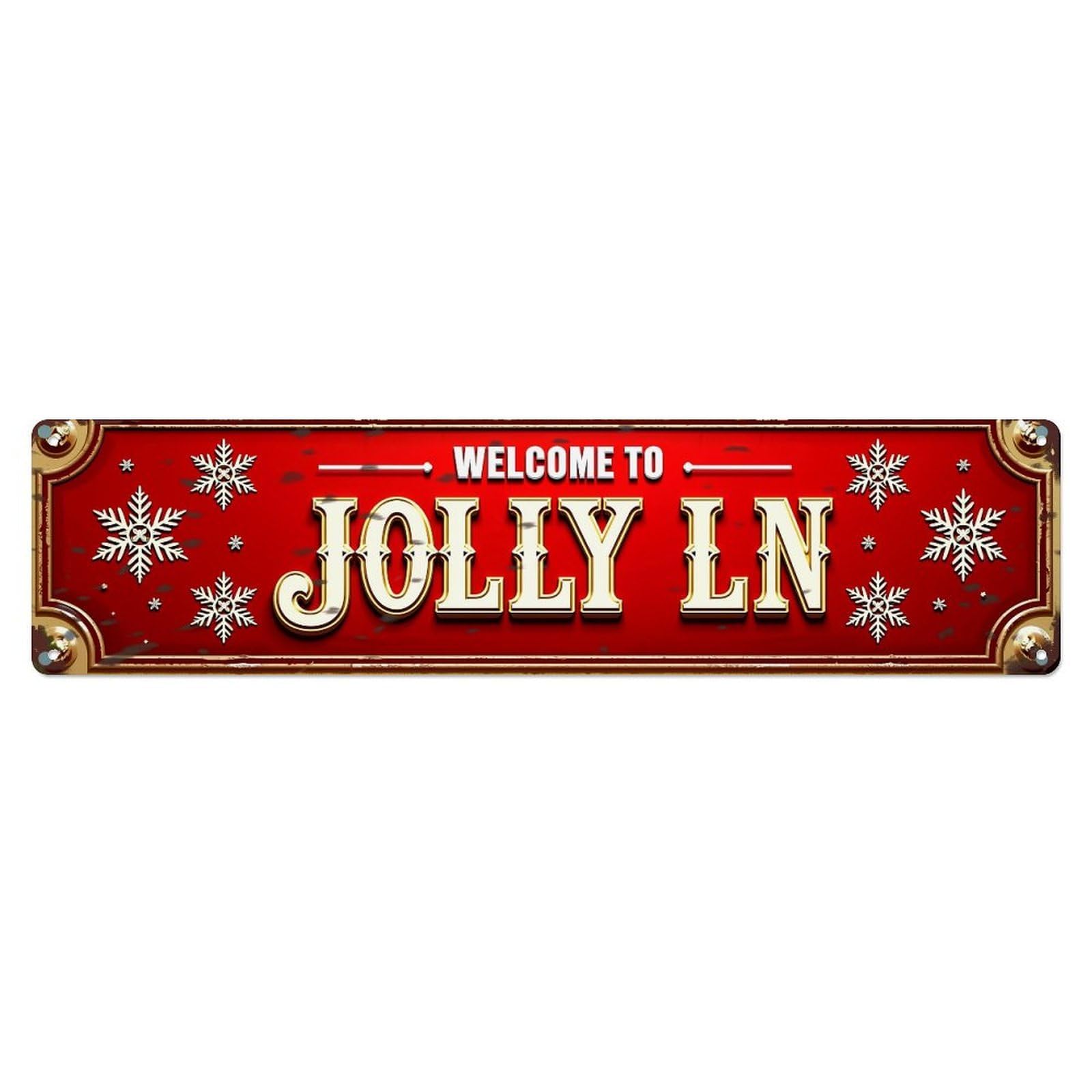 Jdyaojiesheng Vintage Red Background Snowflakes Gold Letters Welcome Sign Tin Sign Retro Metal Wall Decor Metal Poster, Home Bar Garage Farmhouse Cafe Wall Art Decoration 4X16inch