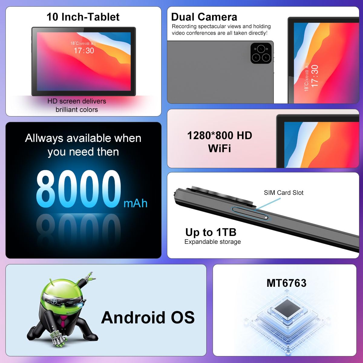 Crelander Tableta Android 13 de 10.1 pulgadas con ranura para tarjeta SIM 4G LTE, 12 GB + 512 GB, batería de 8000 mAh, cámara dual, Bluetooth/WiFi, paquete con funda, teclado, mouse y lápiz capacitivo