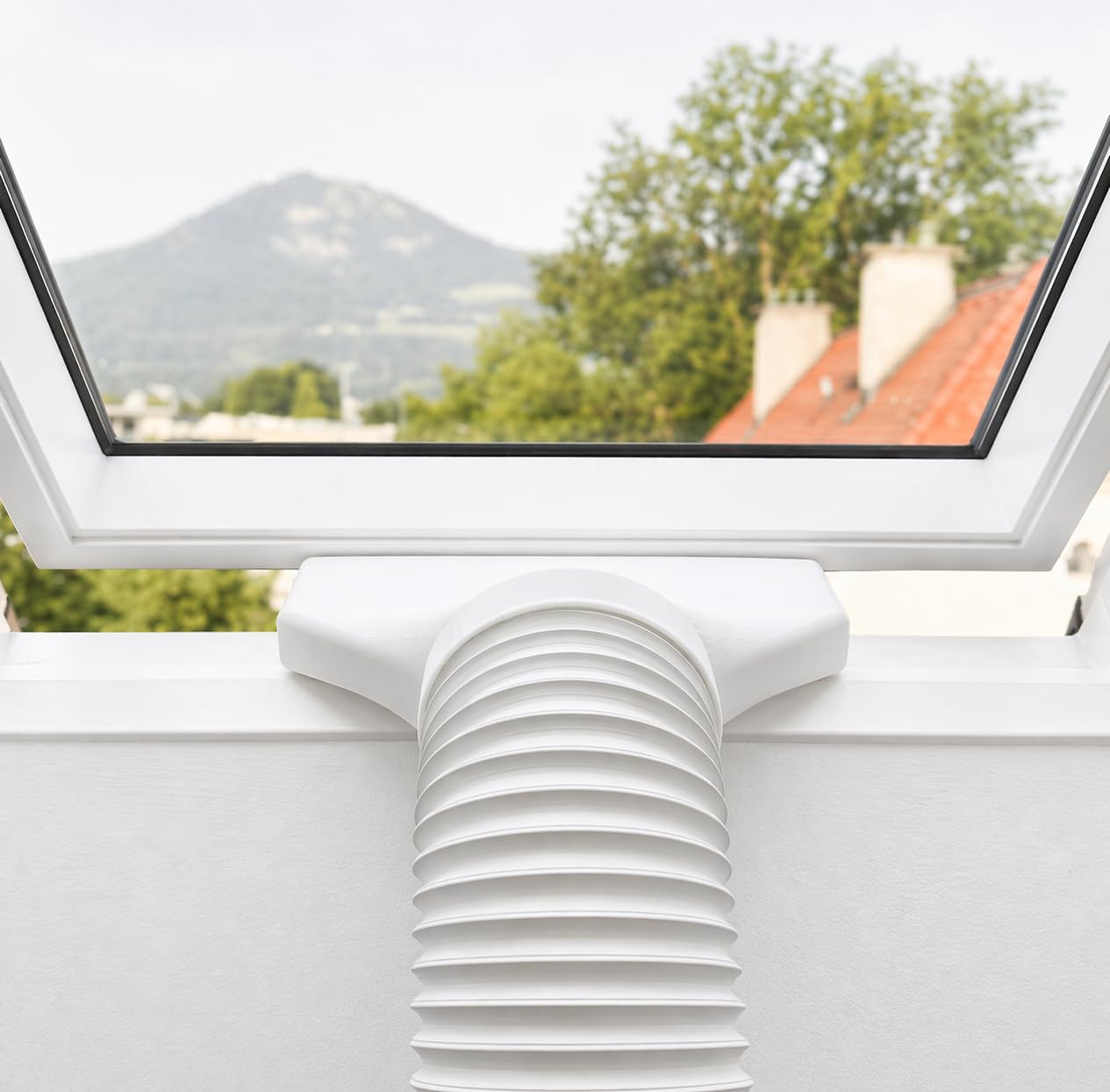 Fenster Adapter Klima Abluft extra breit und flach – Reduzierstück Ø150mm auf schmale Öffnung 35×4,5cm – Passend für mobile Klimaanlagen – 3D-Druck – Made in Austria