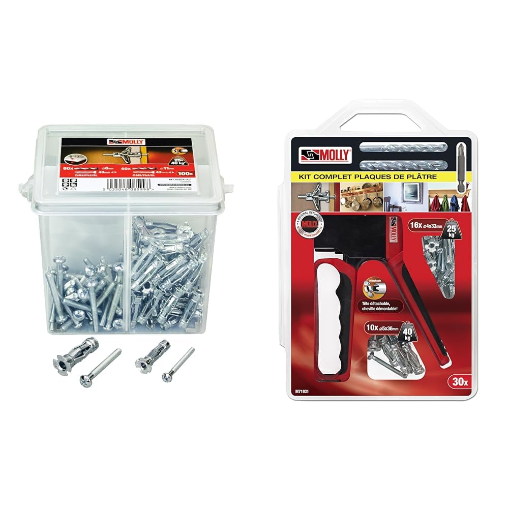 Molly M71020X-XJ Seau 100 Chevilles pour Fixer sans Arracher et Kit Outils M71931