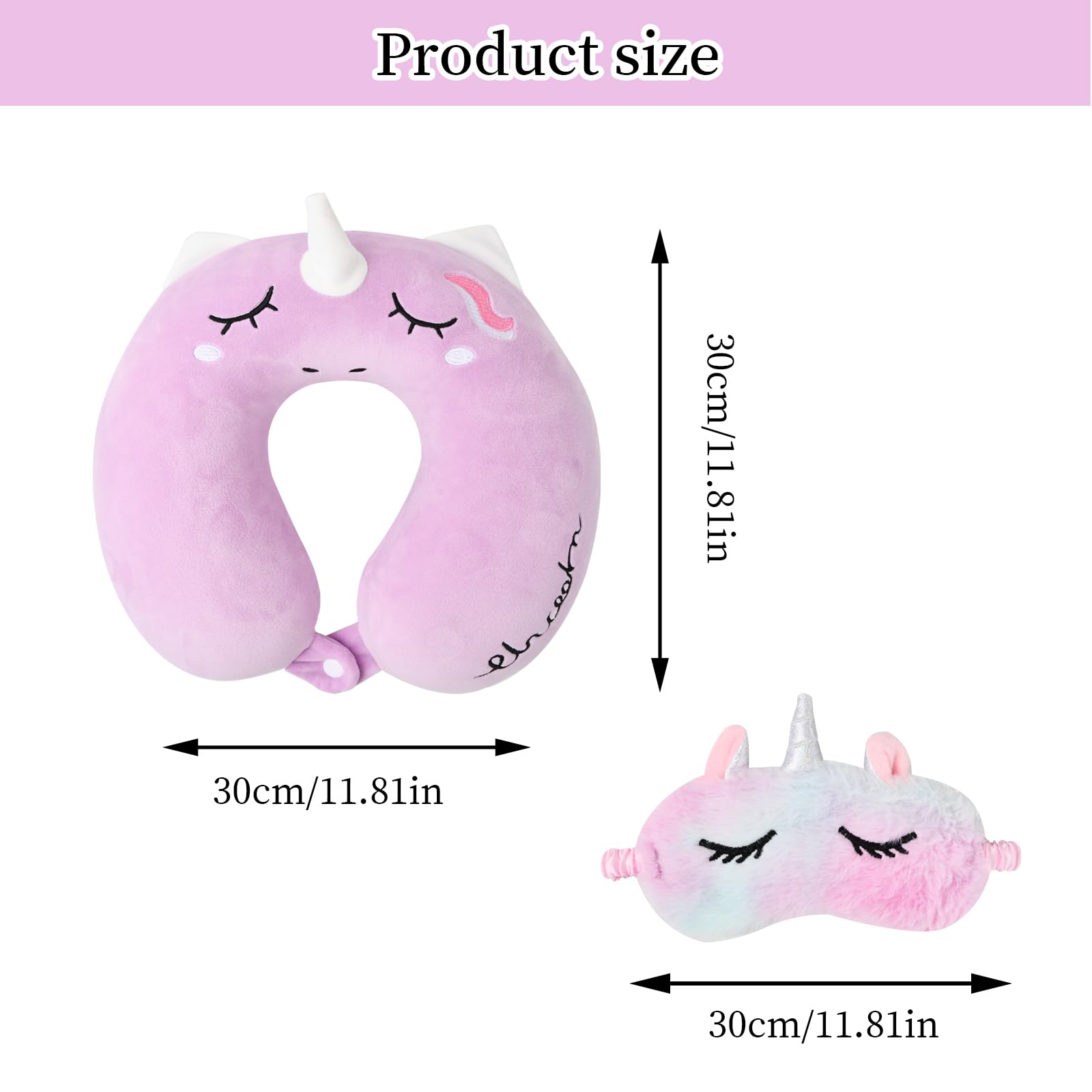 Coussin de Voyage Enfant Oreiller de Voyage, Coussin de Nuque Licorne en Mousse à Mémoire de Forme avec Masque Oreiller Cervical AdultesOculaire Oreiller Cervical pour Voiture Avion Bureau