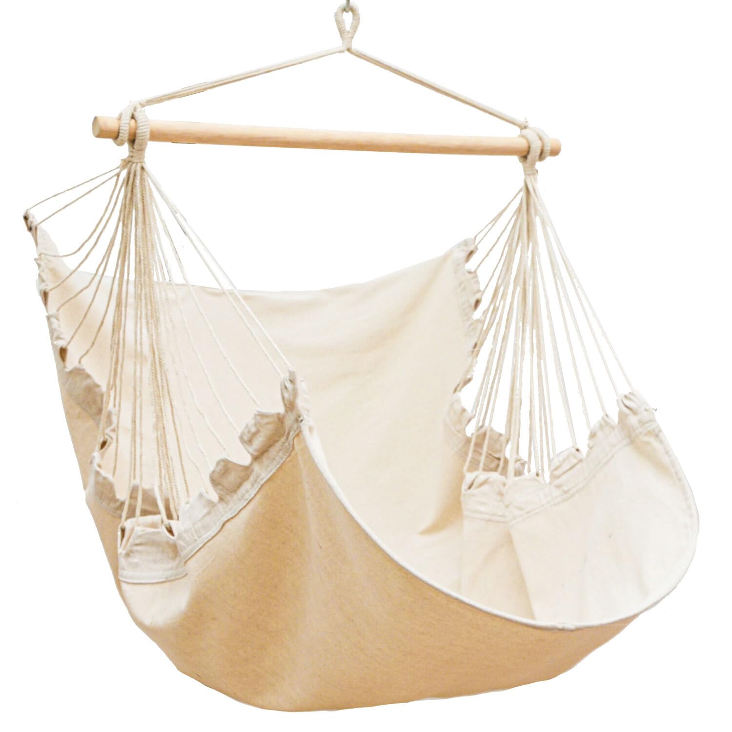 AMANKA Silla Colgante XL de 155x125 cm - 1 Persona Hamaca Columpio hasta 100 kg - Sillón Relax para Interior y Exterior - Balancín con Barra de Madera - Nido Cómodo para Balcón, Terraza o Habitación