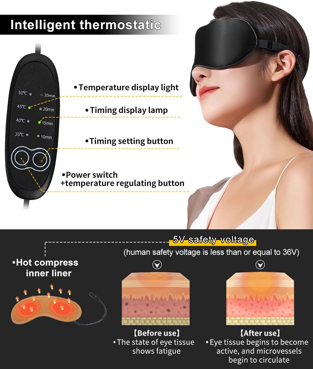Heated Eye Masks for Dry Eyes, Timer Shutdown Setting, 4-Speed Intelligent Temperature Regulation, Double-Sided Silk Soft and Breathable Fabric,Eye Masks for Puffy Eyes,Dry Eye mask