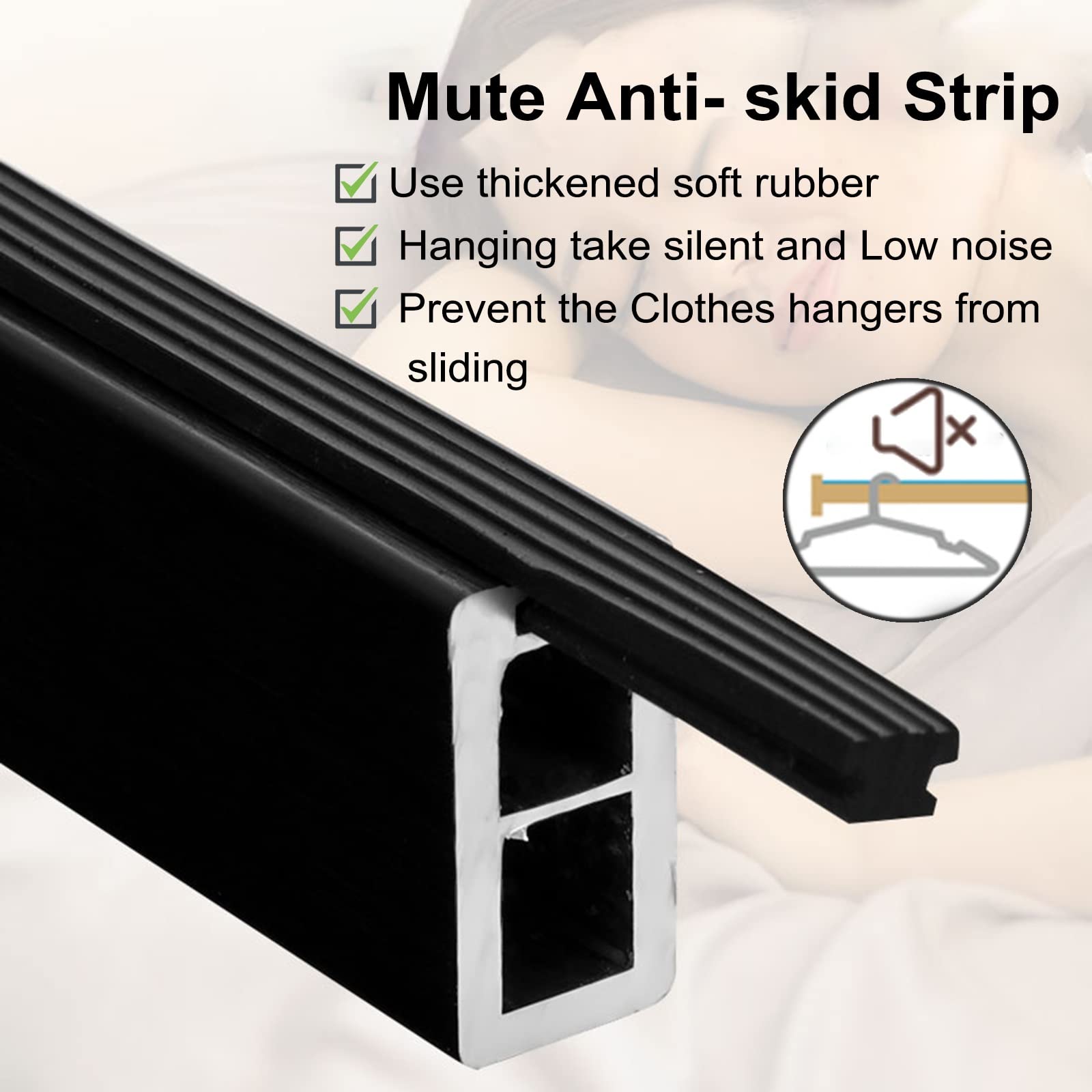 Kleiderstange Schrank Wandhalterung Stangen für Kleiderschränke Zum Aufhängen Von Kleidung, Metall Aluminium-Kleiderstange mit Flansch-Set & Anti-Rutsch-Gummistreifen, 50cm-160cm Länge ( Color : Gold