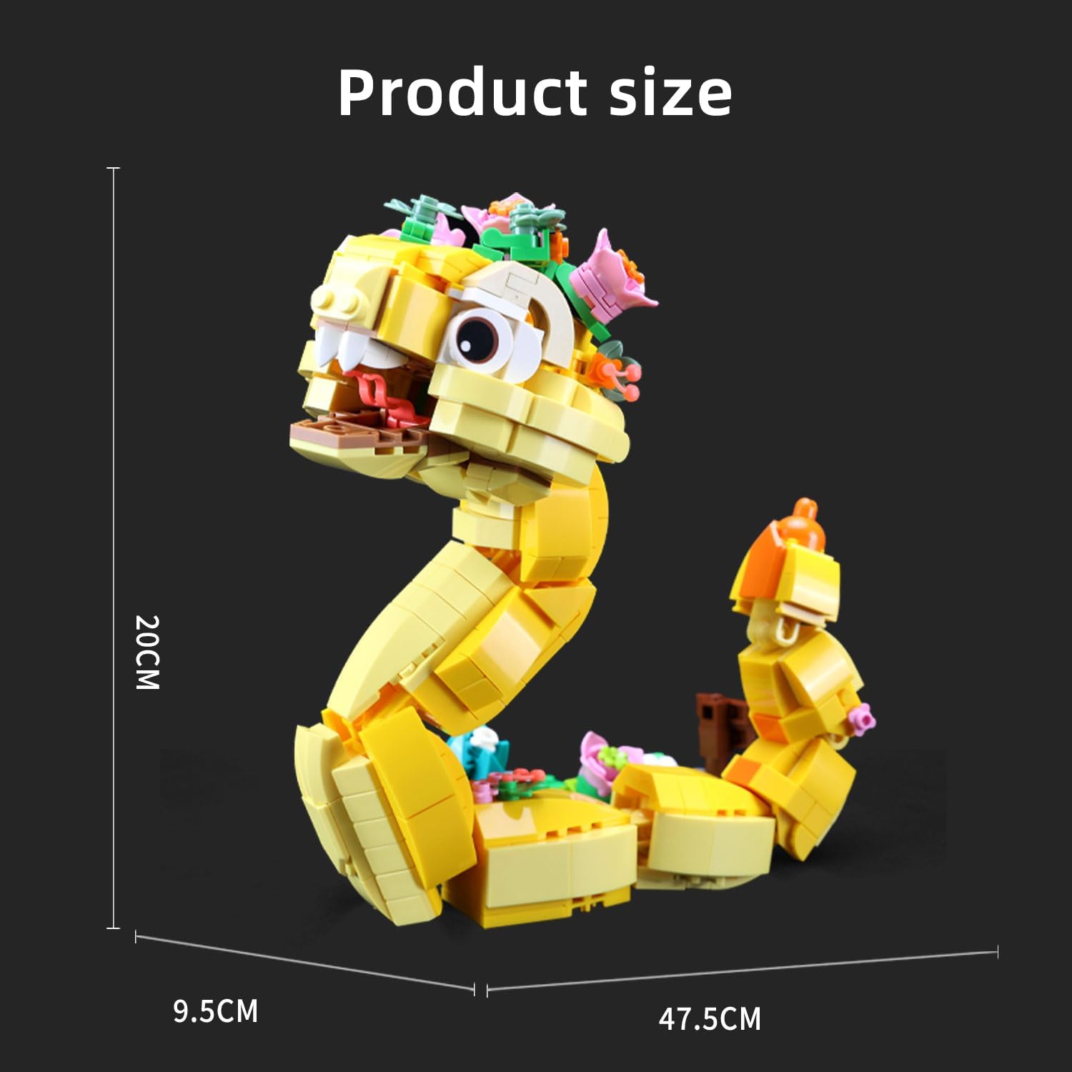 Snake Toy, 681 Pieces Forest Exploration Theme, Yellow Snake Display Ornament with Flowers, Desktop Decoration Gift for Kids Ages 6-12+