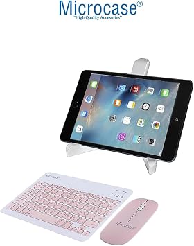 Microcase Samsung Galaxy Tab S10 Lite ile Uyumlu Tablet Çanta+Türkçe Bluetooth Klavye +Mouse+ Standı - Pembe AL4382