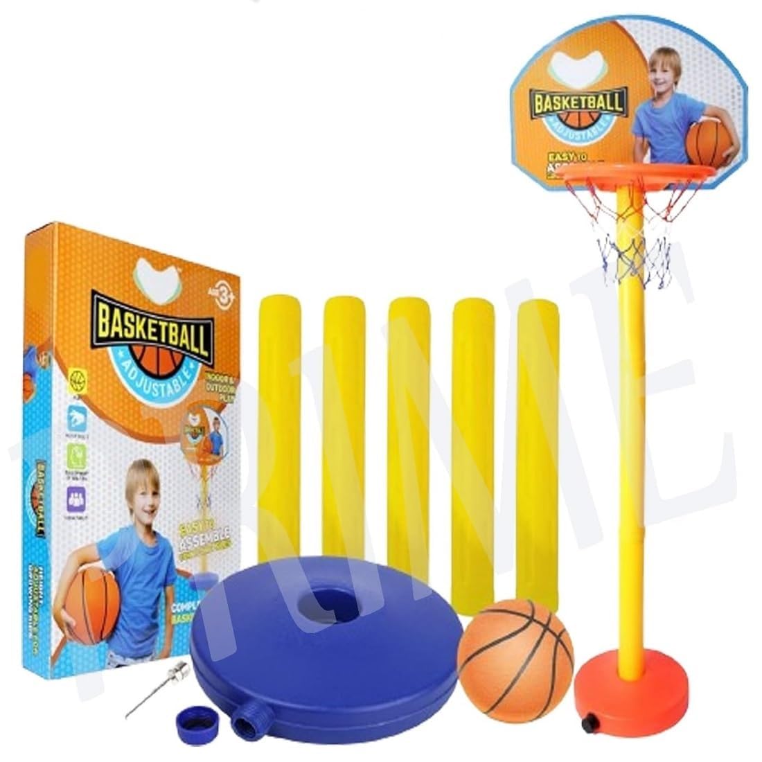 Prime Adjustable Basket Ball Kit with Hanging Board Stand Toy for Kids Play Toy and Return Birthday Gift Item Pack of 1 (M1 Multi Color)