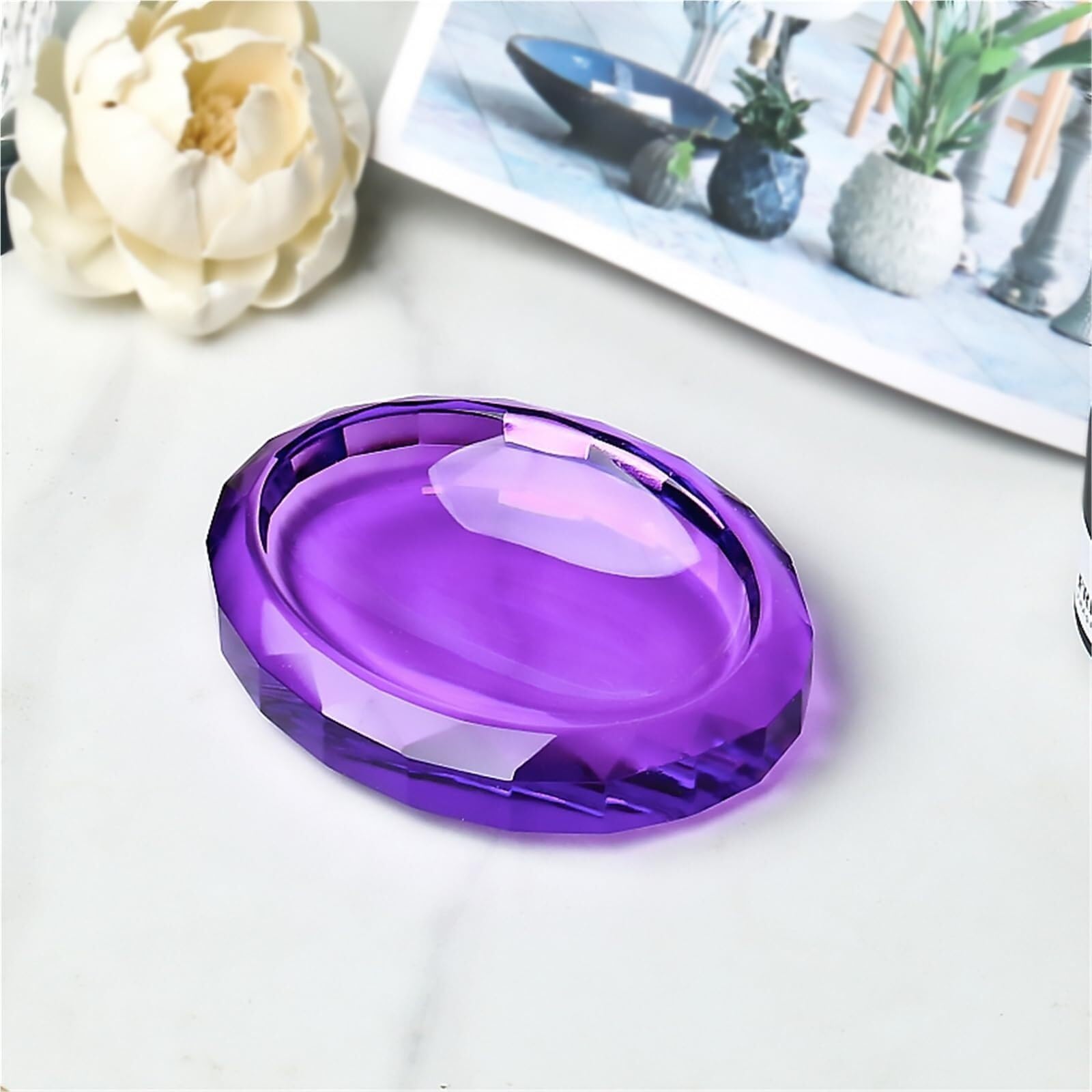 Qyleee Purple Holder For Shower Crystal Glass Soap Dish And Holder For Home, Hotel Bathroom Stand For Kitchen(Purple)