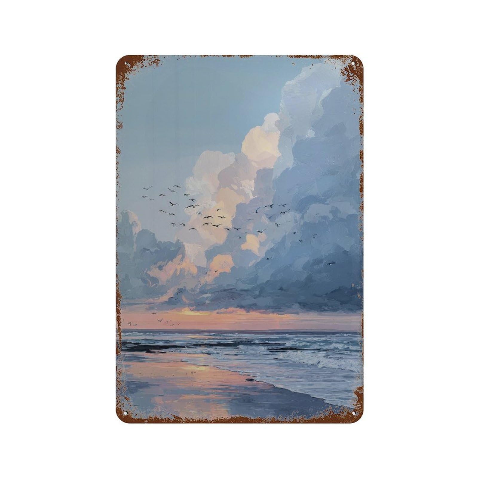 xiaoxiaoshen Seascape. Impressionist Coastal Wall Decor Art Metal Tin Poster Modern Home Decor Art Home Bar Shop Decorations Vintage Sign 30x20cm