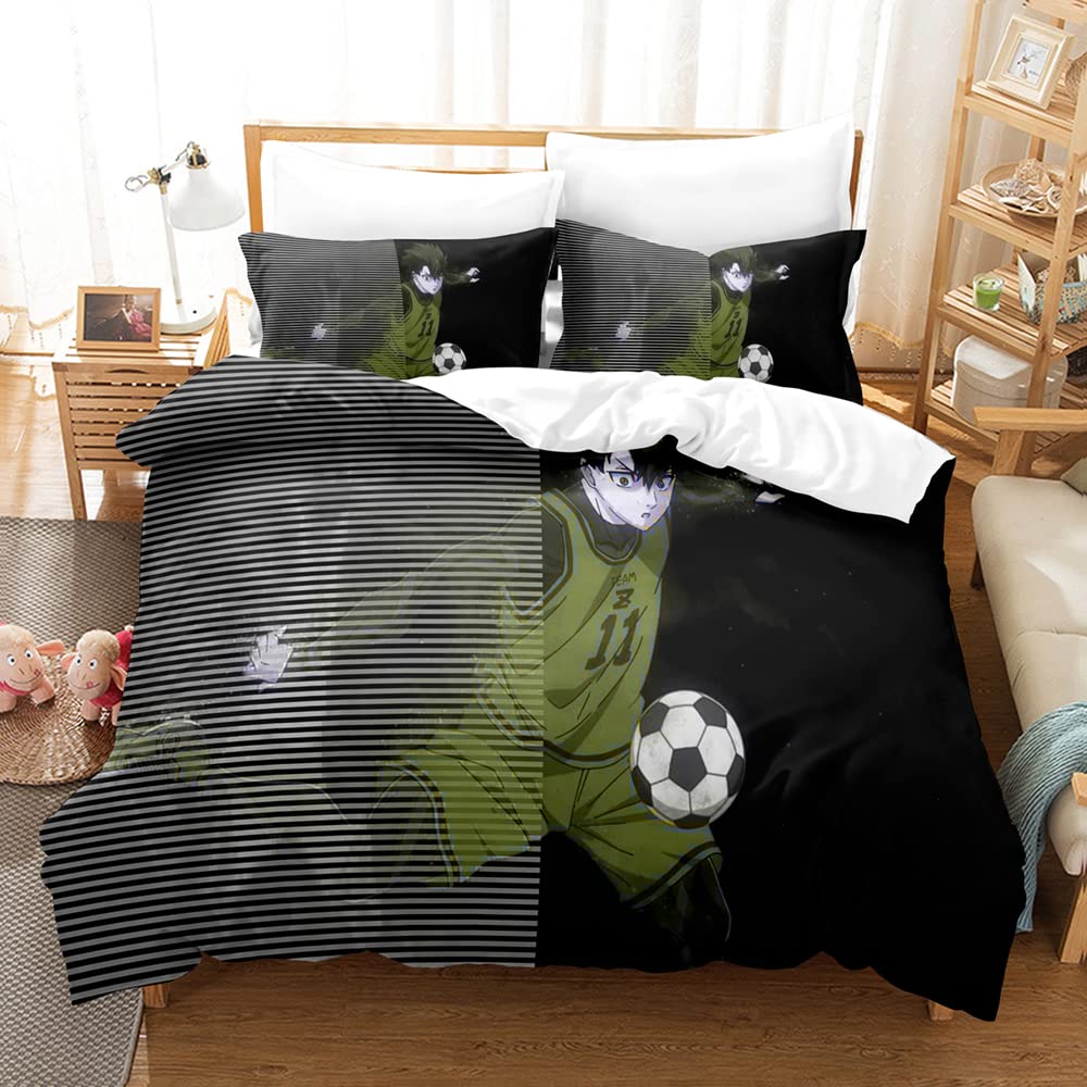 Duvet Cover Set Antimite and Breathable 3 Pieces BLUE LOCK Bedding Set Hotel Quality Comforter Cover Set with 2 Pillowcases(No Filler) (220x230cm(King),BLUE LOCK 02)