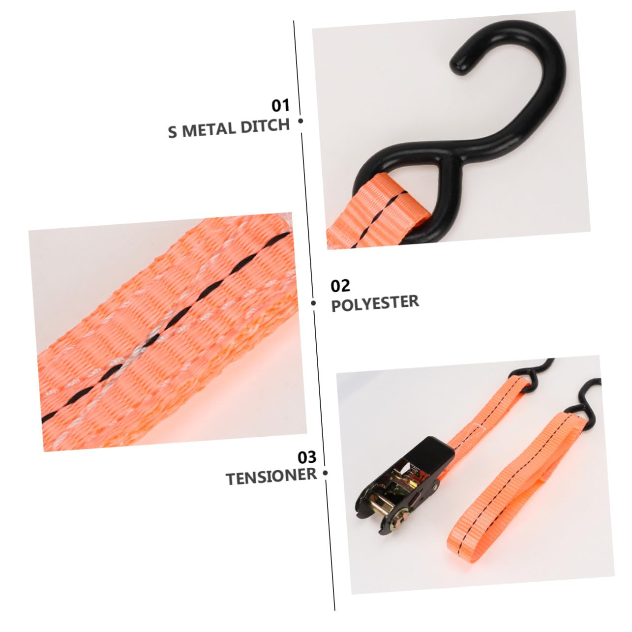 Sangles de Manutention Antidérapantes en Polyester et Acier Tendeur Élastique à Libération Rapide pour Chargement sur Toit de Camion, Lot de 2 Pièces Orange