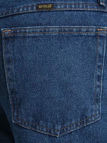 Rustler Classic Men's Relaxed 5 Pocket Jean, Dark Stonewash, 35W x 30L