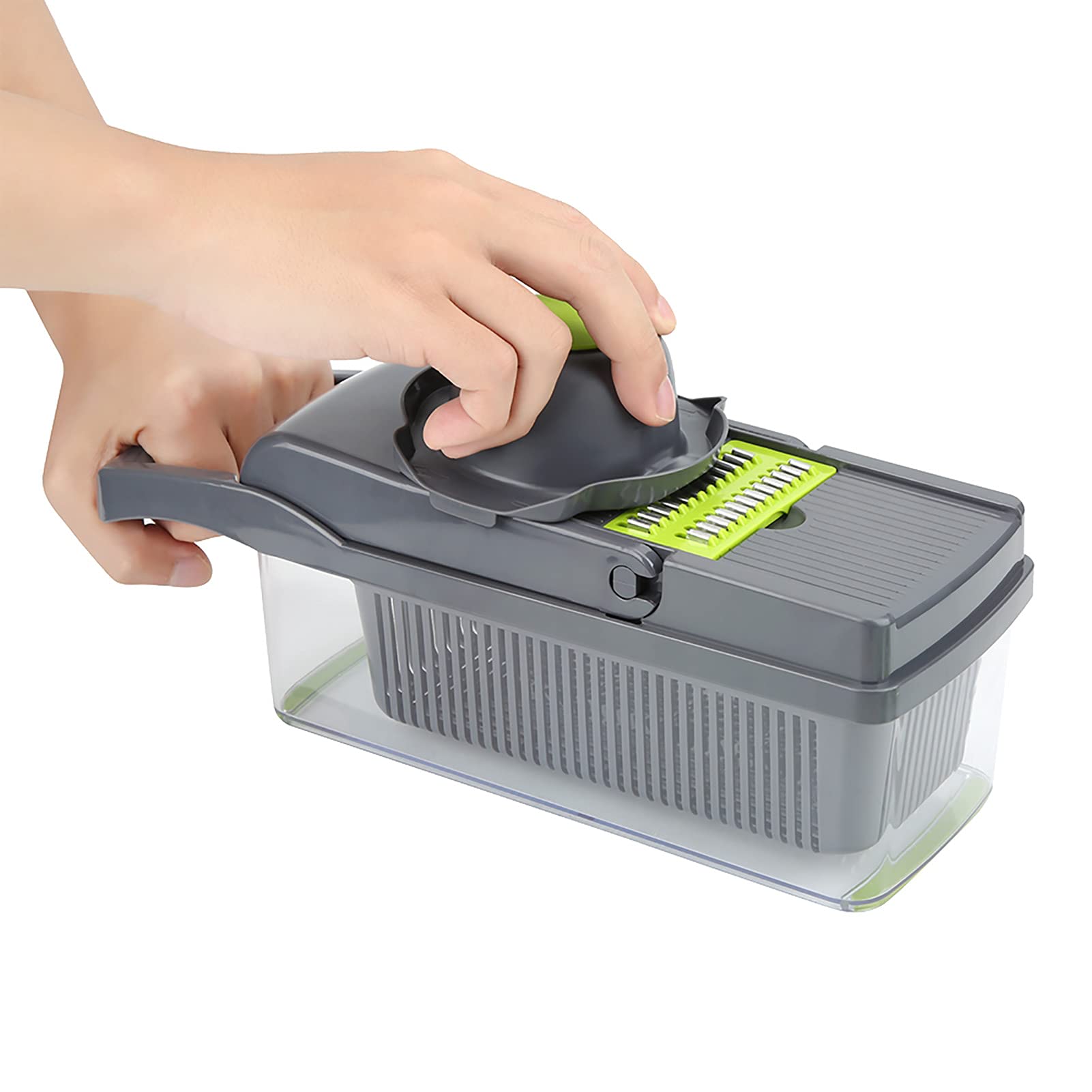 Tagliaverdure Manuale 7 in 1 Utensile da Multifunzione con Lame Intercambiabili per Affettare Grattugiare a Dadini Base Antiscivolo Facile da Pulire Gadget da Domestica