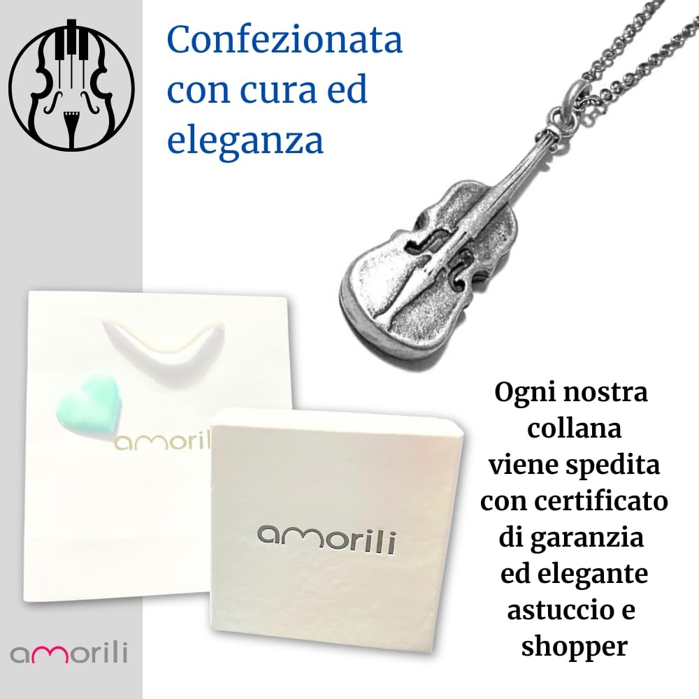 Collana con Violino in Argento 925 Invecchiato – Gioiello Musicale Unisex, Idea Regalo per Musicisti, Amanti della Musica e Strumenti a Corda - cll2152