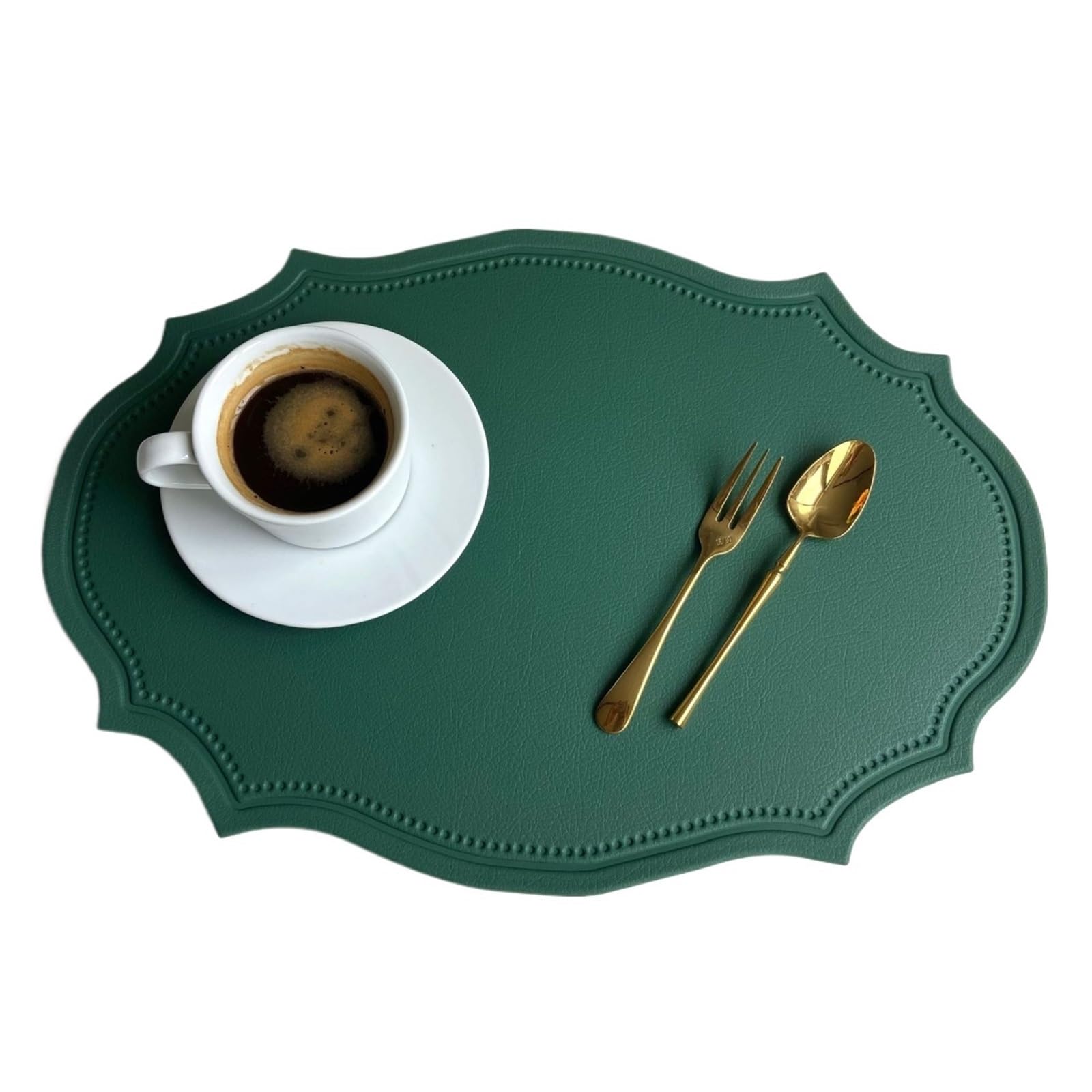 Green Oval Placemats Gift Table Decor Mats Pads Irregular Shape PU Leather Placemats Set Oil-Proof Place Mats(in Green,10pcs 30x43cm)