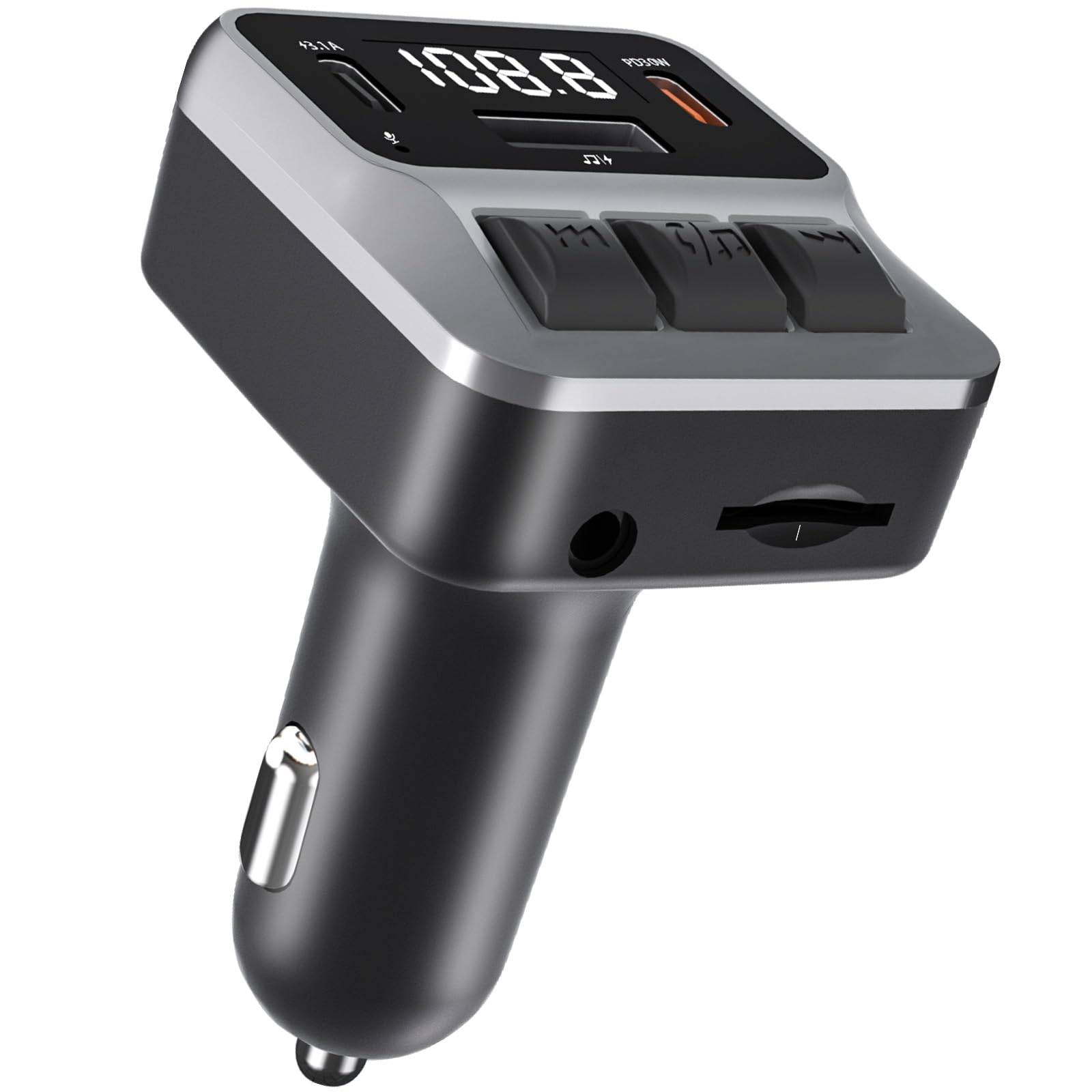 SYENGKKY Bluetooth 5.3 FM Transmitter for Car, Bluetooth Car Adapter with Dual Type-C PD(30W) Charger Port and QC3.0 USB Port, Handsfree Calling Bluetooth Transmitter Car, Support AUX, U Disk, TF Card