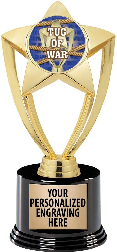 Crown Awards Tug of War Trophy, 8" Gold Star Tug of War Trophies with Deluxe Round Base Prime