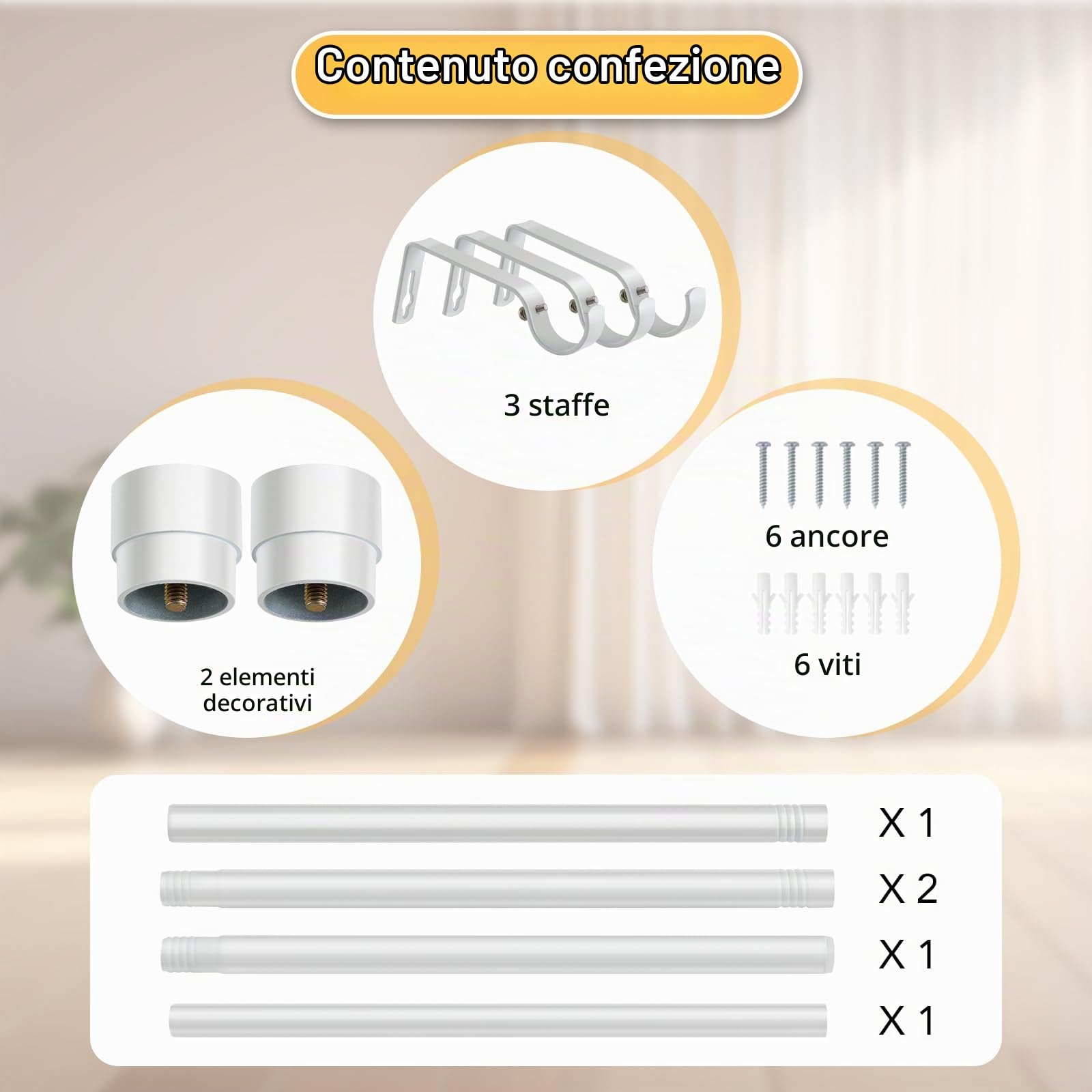 BellaHills 1 Pezzi Bastone Tenda Estensibile, 76-190cm Bastoni per Tende con Staffe in Diametro 25mm, impermeabile e antiruggine, Aste per Tende Set per Camera da Letto, Soggiorno, Cucina, Bianco