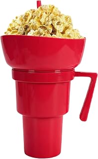Snack and Drink Cup Combo Cup, 32 Oz Bowl and Drink Cups Combo, 2 in 1 Drin-k Cups with Snack Bowl on Topwith a Spill-Proof Lid, Stadium Tumbler with Snack Bowl with Straw Travel Snack (red)
