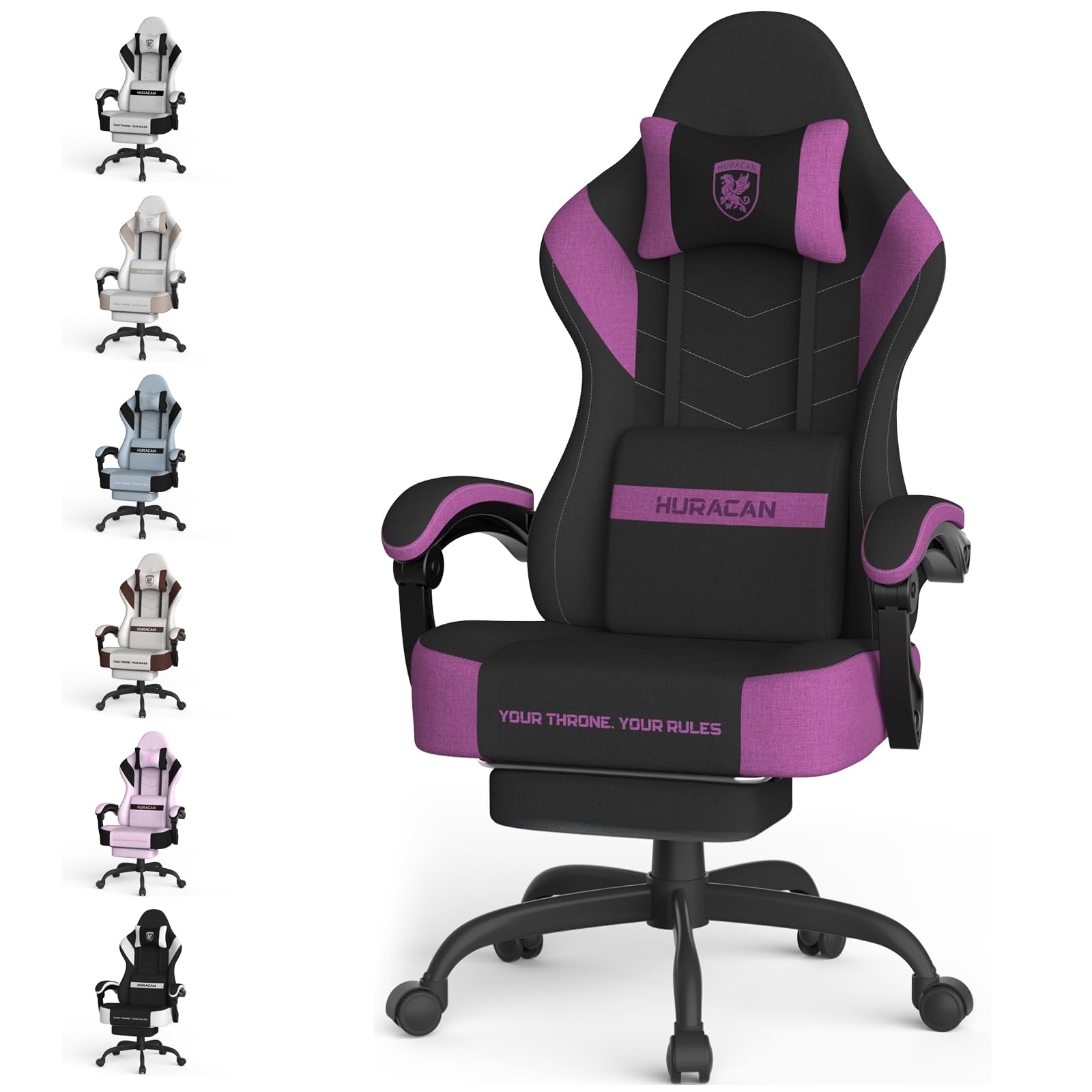 Huracan Chaise Gaming Ergonomique avec Fonction Massage, Appui-Tête et Repose-Pieds, Fauteuil Gamer en Tissu Technique Respirant, Dossier Inclinable 90°-135°, Siege Gaming Réglable en Hauteur