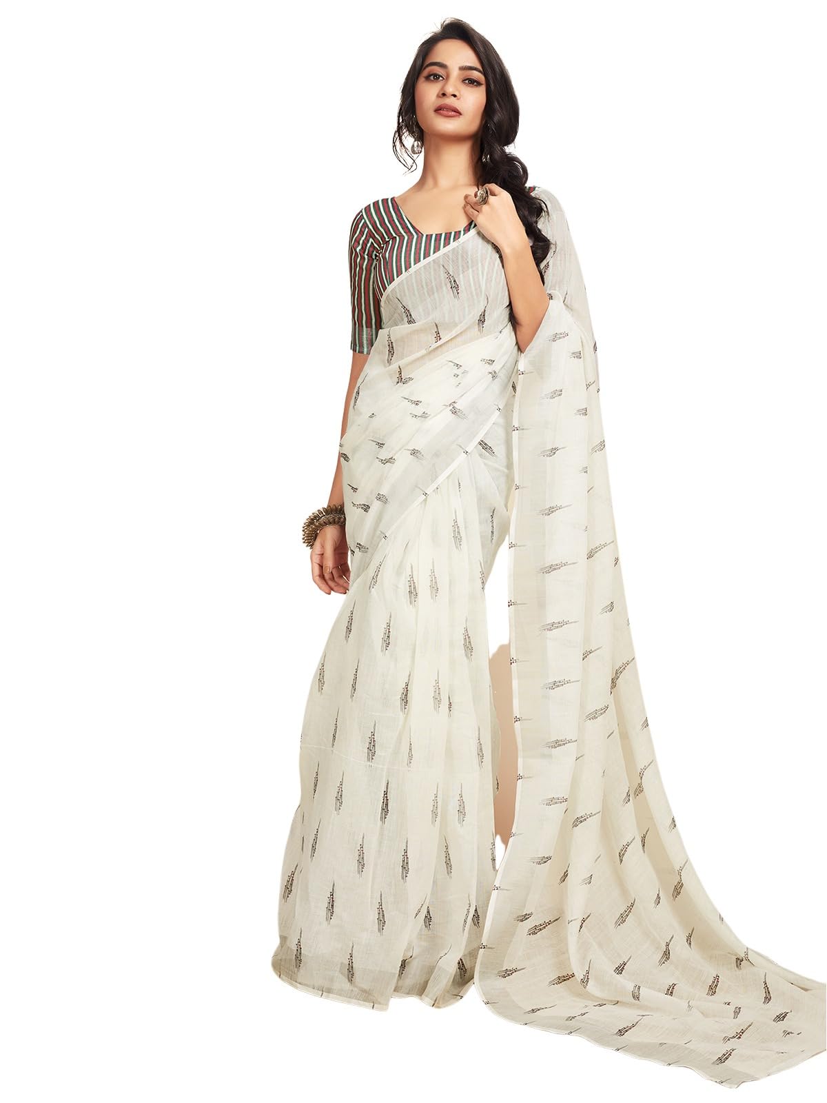 satrani Women's Cotton Printed Zari Stripe Ready To Wear Saree with Unstitched Blouse Piece-picture-34