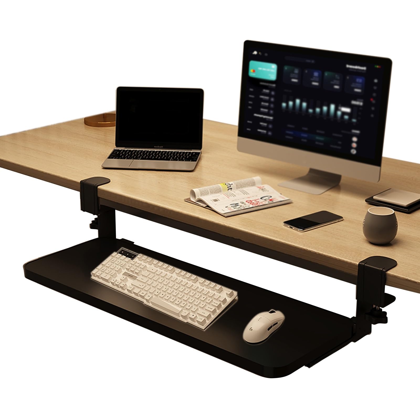 CVJdfhRE desk extender， Computer Desk Keyboard Tray under Sliding Shelf,Pull-Out Mouses Storage Drawers Holder(Black,75 * 24Cm)
