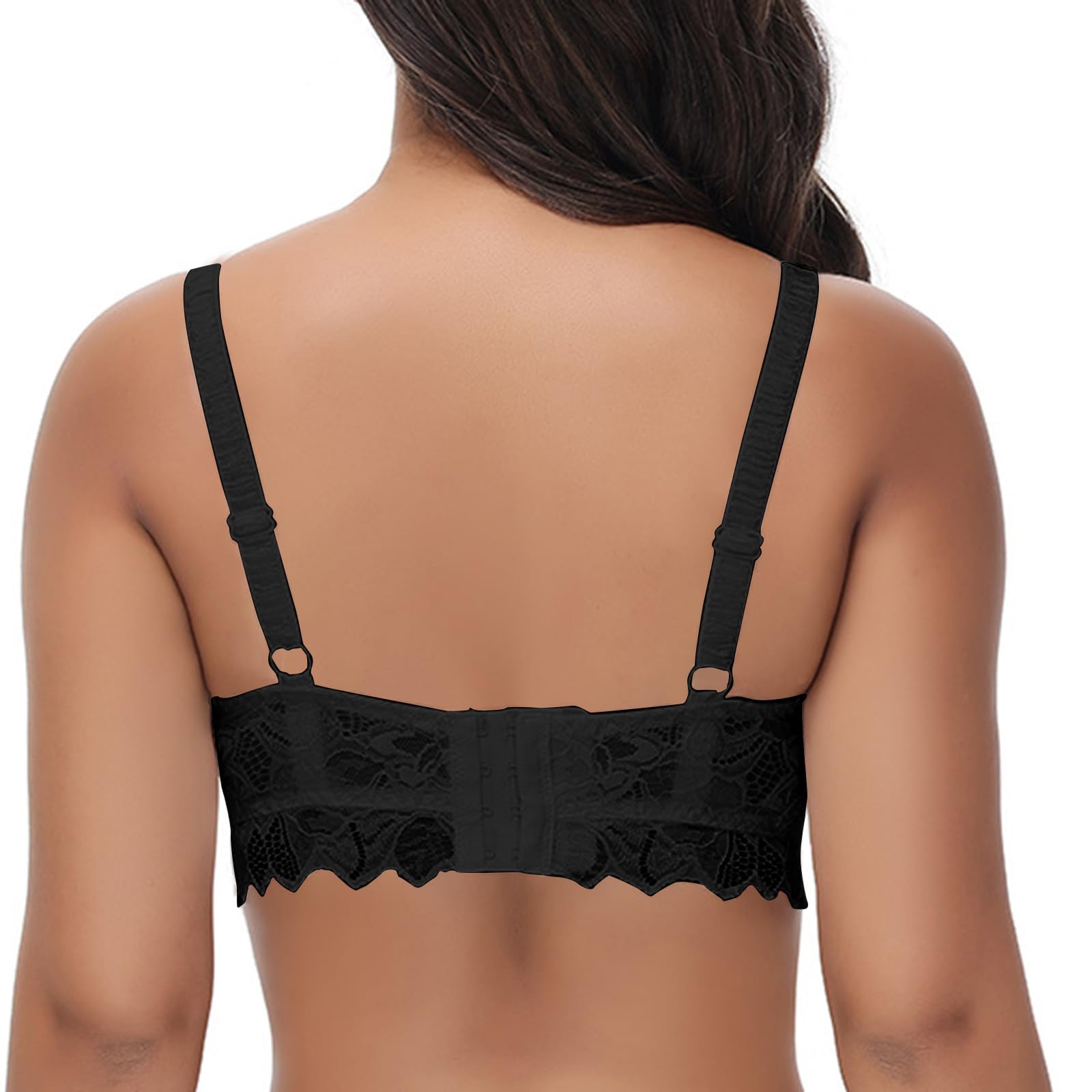 Soutien Gorge sans Armature Sexy Col en V Push Up Brassière Maintien Extreme Soutien Gorge Dentelle Bretelles Réglables avec Dentelle Décoratifs
