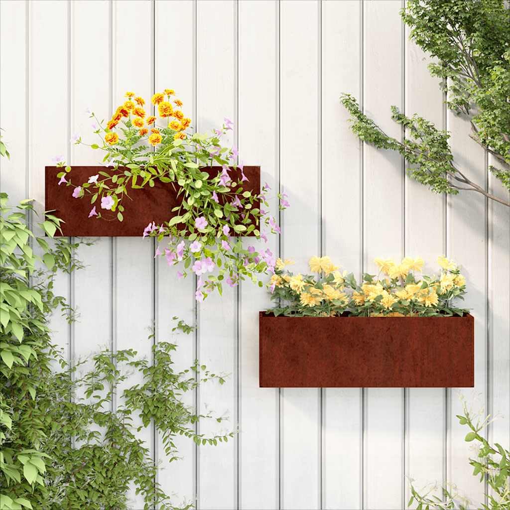 Fioriere da Parete 2 pzin Acciaio Corten 53x10x17 cm,Casa e Giardino,Prato e Giardino,Giardinaggio,Vasi e fioriere,2.61kg-823686