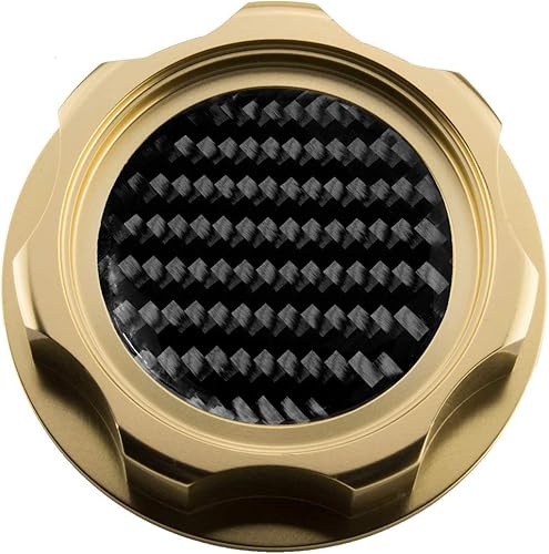 VMS RACING Tapa de aceite de oro con emblema de fibra de carbono negro real en aluminio mecanizado CNC compatible con Honda Acura Integra