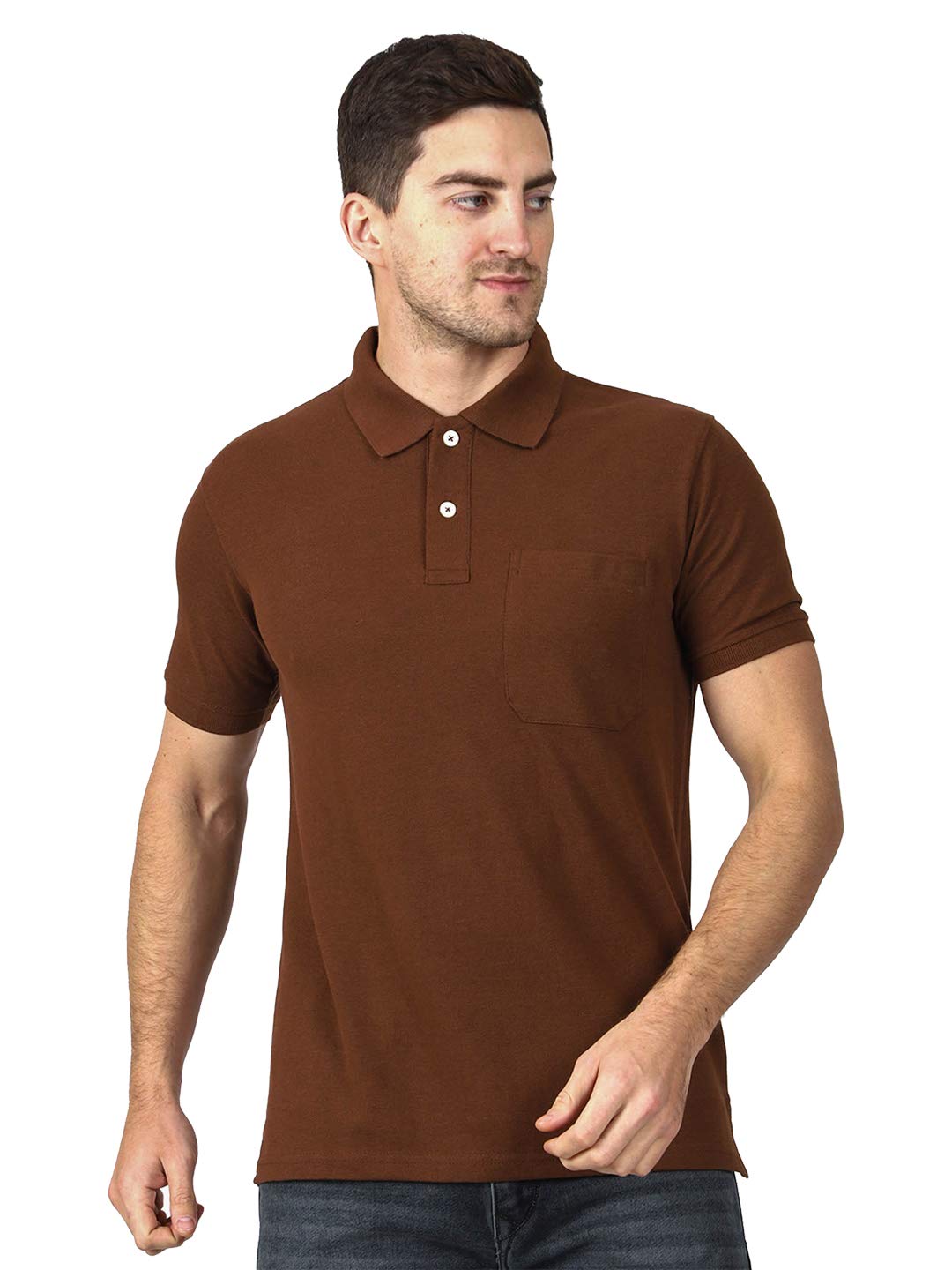 AspirerMen's Regular-Fit Cotton Rich Blend Jacquard Polo Neck Tshirts with Pocket