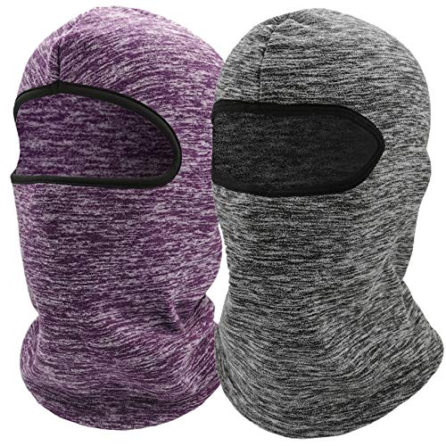 Balaclava Ski Mask, Fleece Neck Warmer Winter Thermal Windproof Head Hood Full Face Cover Fishing Skiing Mask for Men Women (2PCS Solid Color (Grey+Purple))