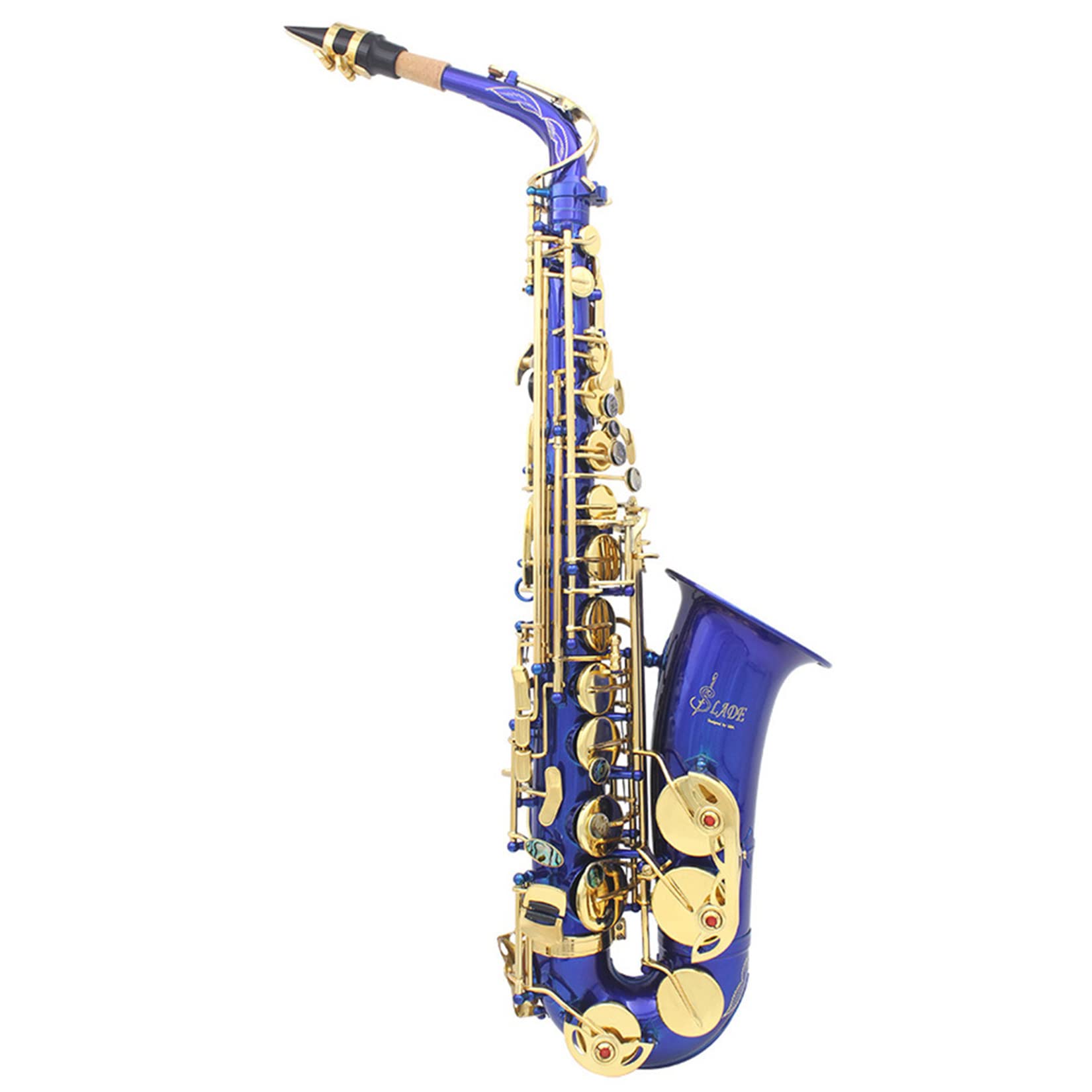 Altsaxophon Komplettset, Blaulack Altsaxophon in Es für Anfänger/Studenten/Leistung, Hochwertige Messinggravur Es Altsaxophon, Großartiger Klang, Saxophon Holzblasinstrument,Abalone shell button