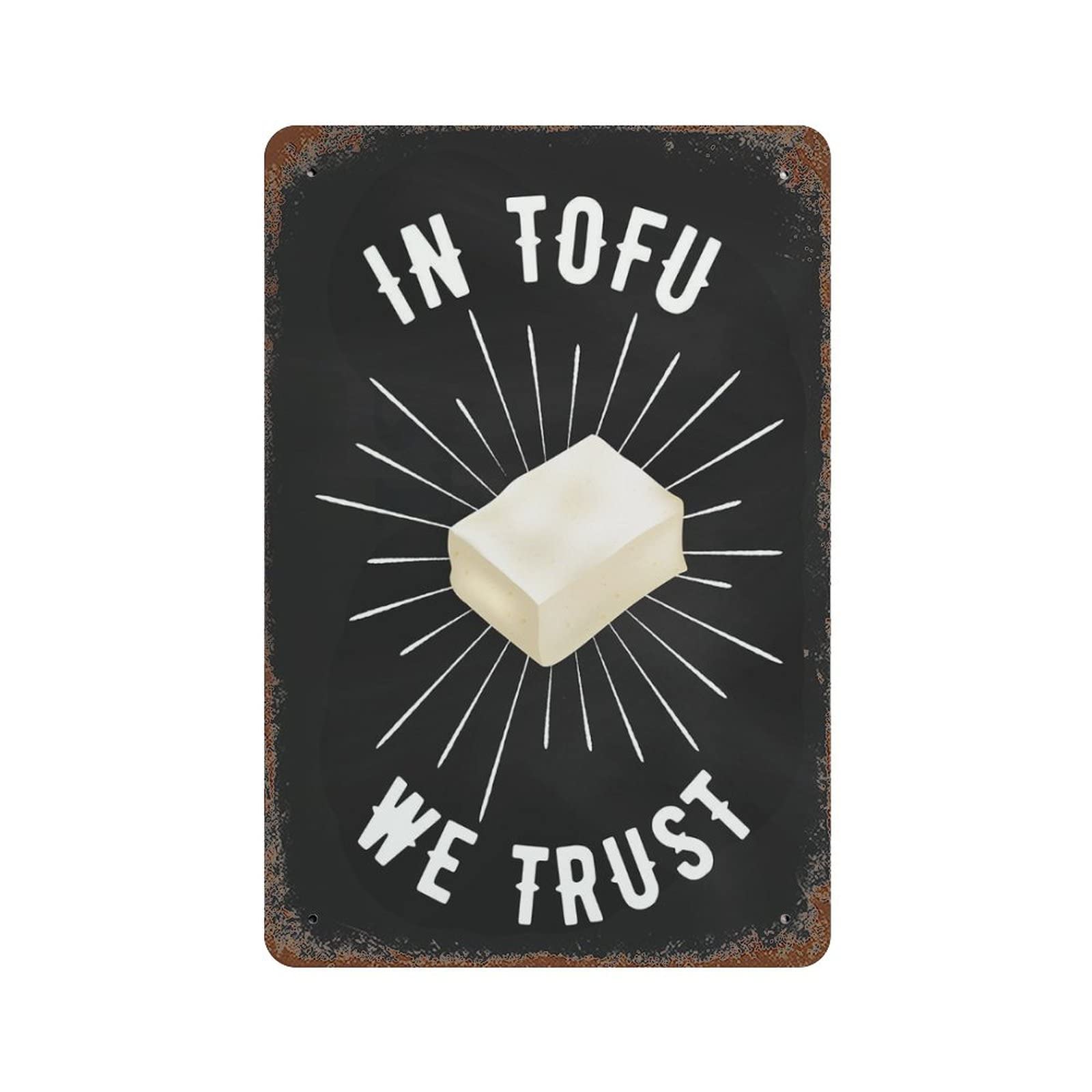 peiyeety Funny Sign in Tofu We Trust Kitchen Wall Art Framed Prints Vegan Vintage Tin for Office Home Classroom Decor Gifts Best Birthday Easter 8x12 Inch